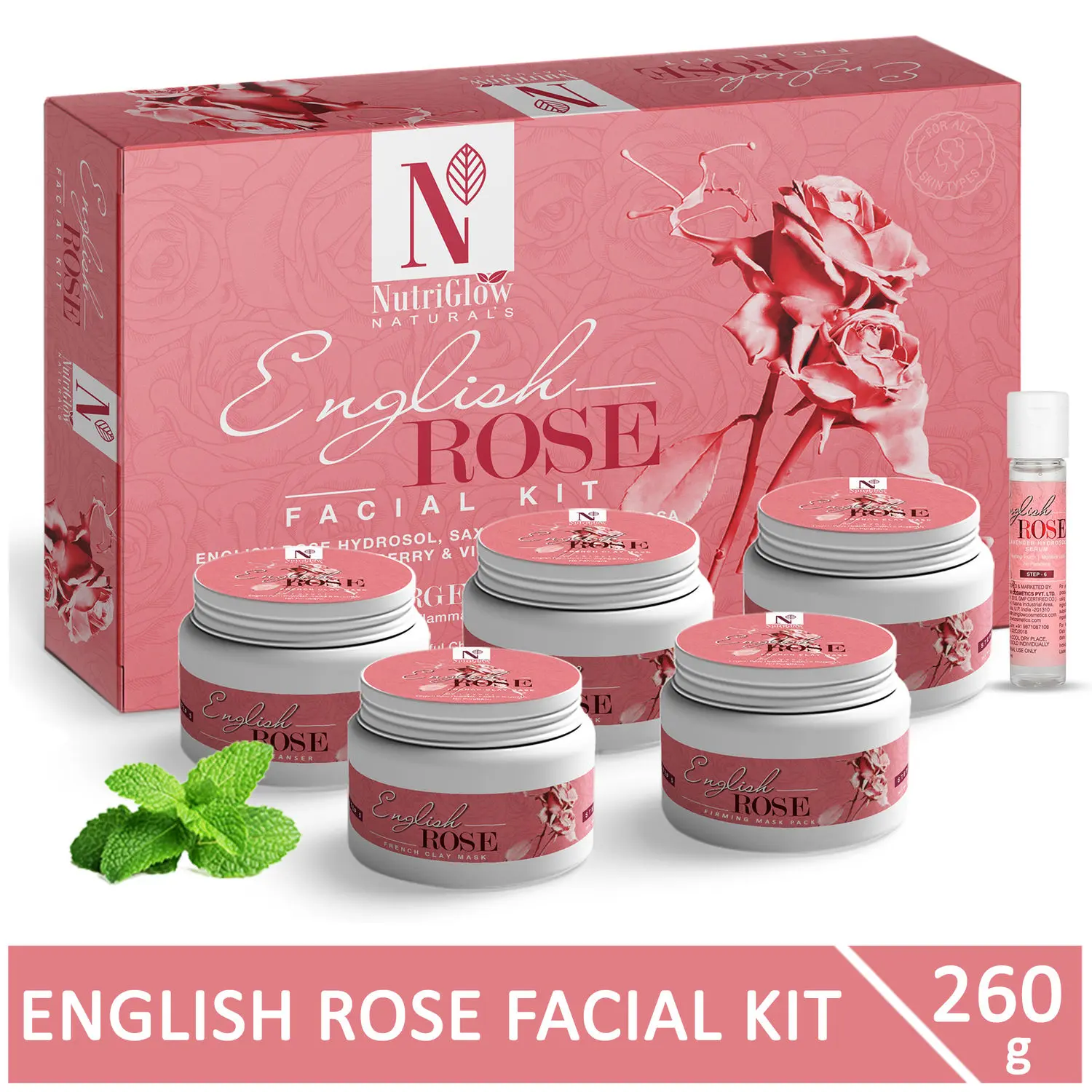 NutriGlow NATURAL'S English Rose Facial Kit With 100% English Rose Hydrosols, 260 gm