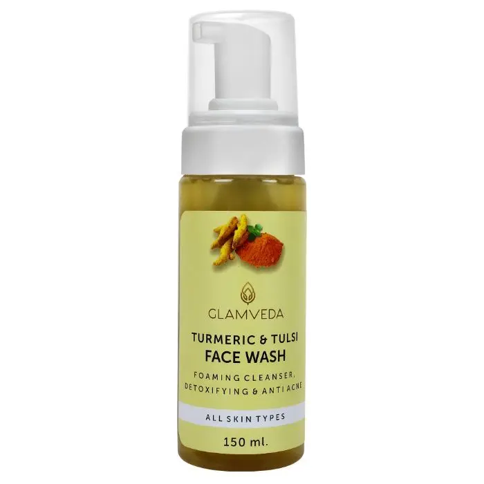 Glamveda Turmeric & Tulsi Detoxifying & Anti-Acne Foaming Face Wash (150 ml)