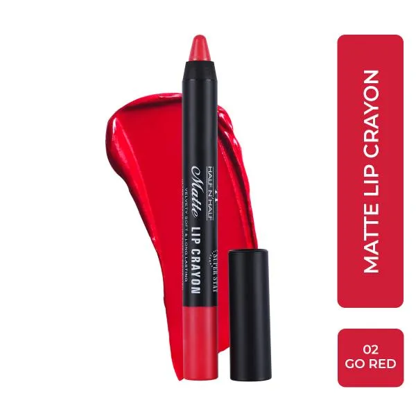 Half N Half Matte Velvet Soft & Long Lasting 24h Super Stay Lip Crayon - Go-red