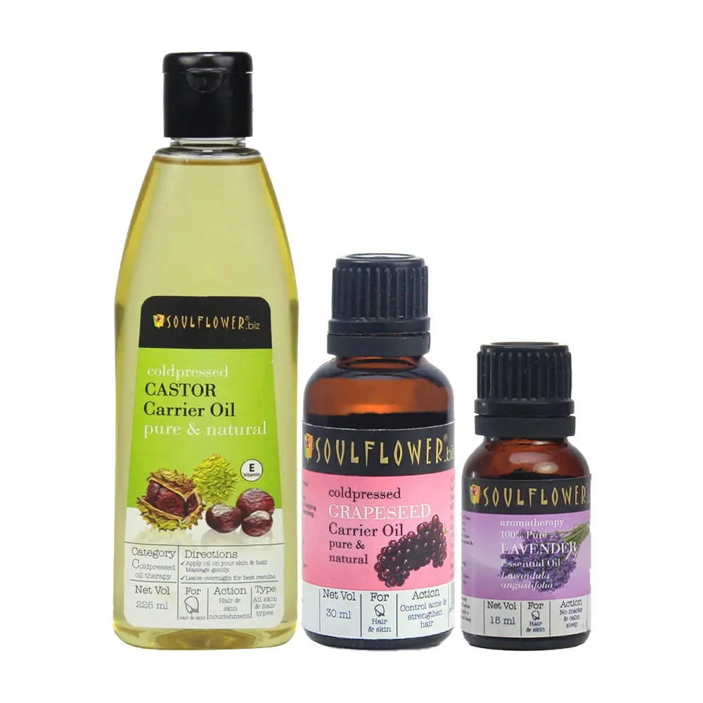 Soulflower Grapeseed Oil Castor Oil & Lavender Essential Oil Combo