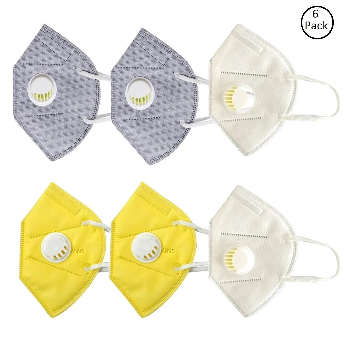 OOMPH Pack of 6 Anti-Pollution Reusable 5 Layer Mask - White Yellow Grey