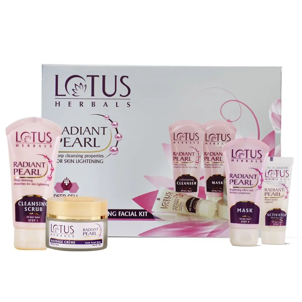 Lotus Herbals Radiant Pearl Cellular 4 in 1 Facial Kit | For Deep Cleaning | With Pearl Extracts & Green Tea | 170 gm