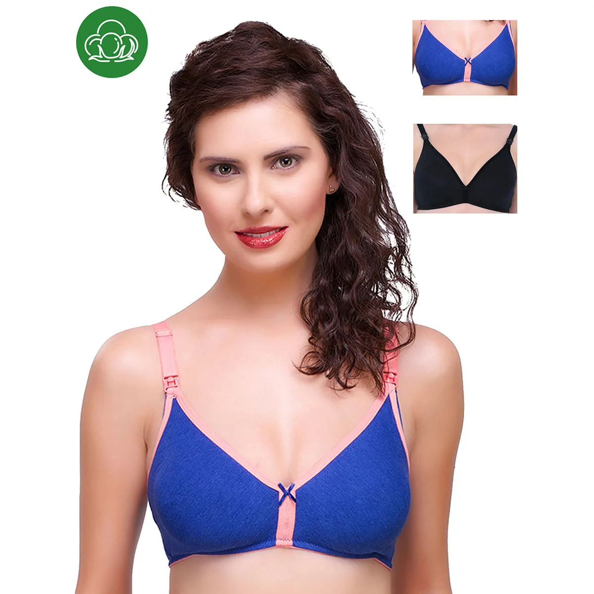 Inner Sense Organic Cotton Antimicrobial Nursing Bra Pack of 3 - Multi-Color