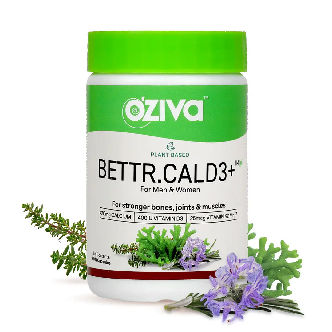 OZiva Bettr.CalD3+ (with Plant-Based Calcium, Vitamin D3 and Vitamin K2) for Stronger Bones, Joints & Muscles, 60 capsules