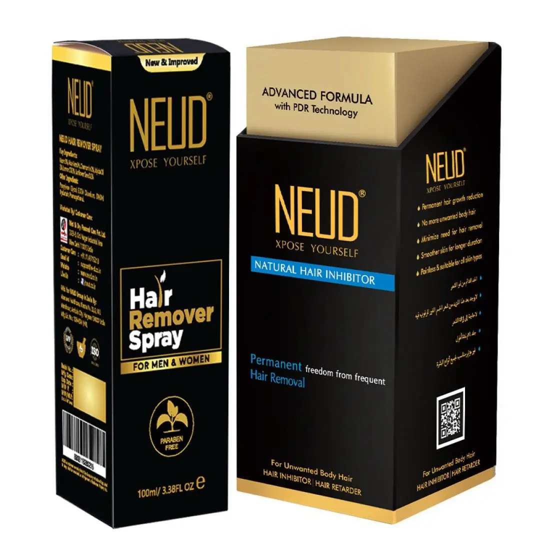 NEUD Combo Hair Remover Spray 100 ml and Natural Hair Inhibitor 80 gm for Men and Women