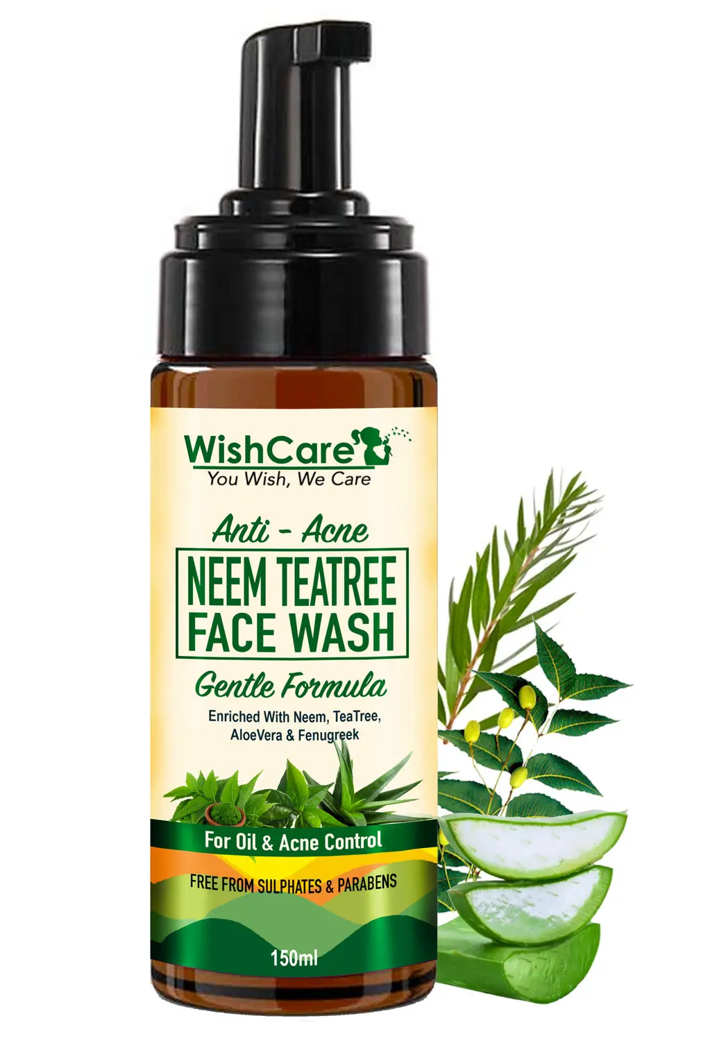 WishCare Neem TeaTree Face Wash - Face Wash For Oily Skin - Oil & Acne Control - Anti Acne Face Wash (150 ml)