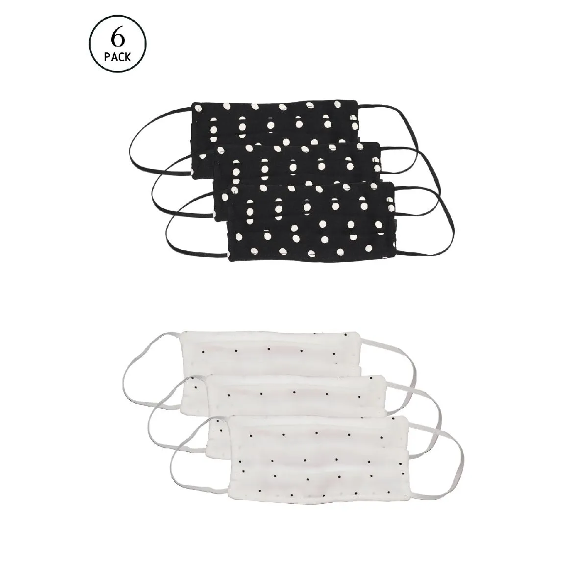 Bellofox 3-Ply Black Black & White Polka Cotton Face Mask (Pack Of 6)