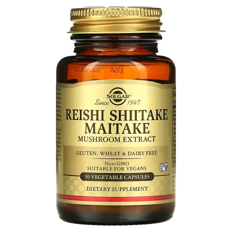 Reishi Shiitake Maitake Mushroom Extract, 50 Vegetable Capsules