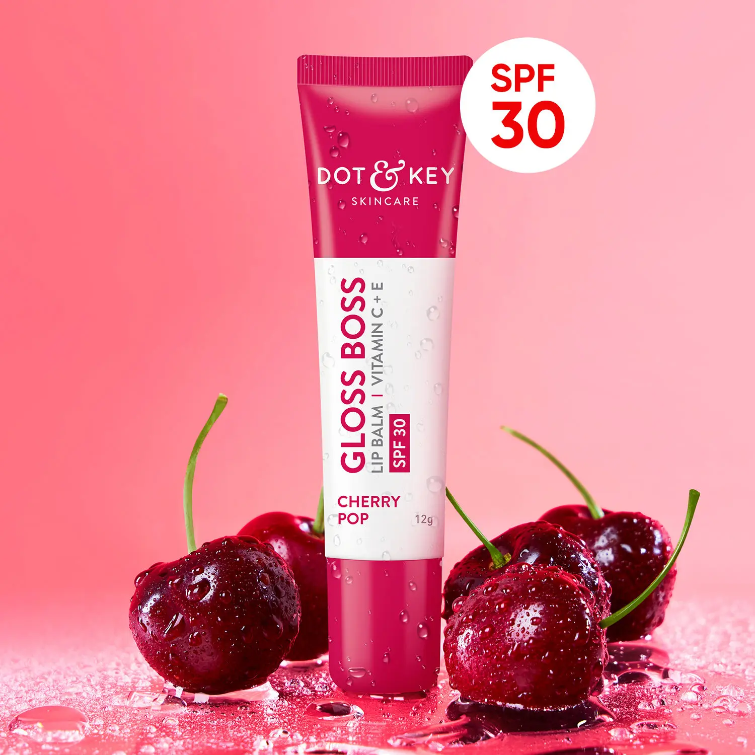 Dot & Key Cherry Pop Lip Balm for smooth red lips| SPF 30, Shea Butter with Vitamin E| tinted lip balm for glossy, buttery soft lips| for dark lips - 12g