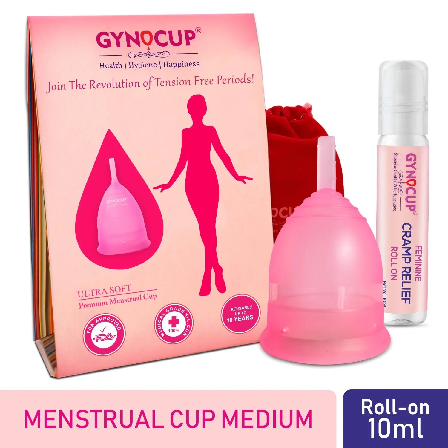 GynoCup Menstrual Cup and Cramp Relief Combo (Medium)