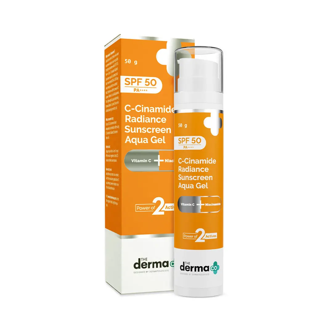 The Derma Co.C-Cinamide Sunscreen SPF 50 Aqua Gel, with Vitamin C & Niacinamide, PA++++, Lightweight, No White Cast for Sun Protection & Glowing Skin (50 g)