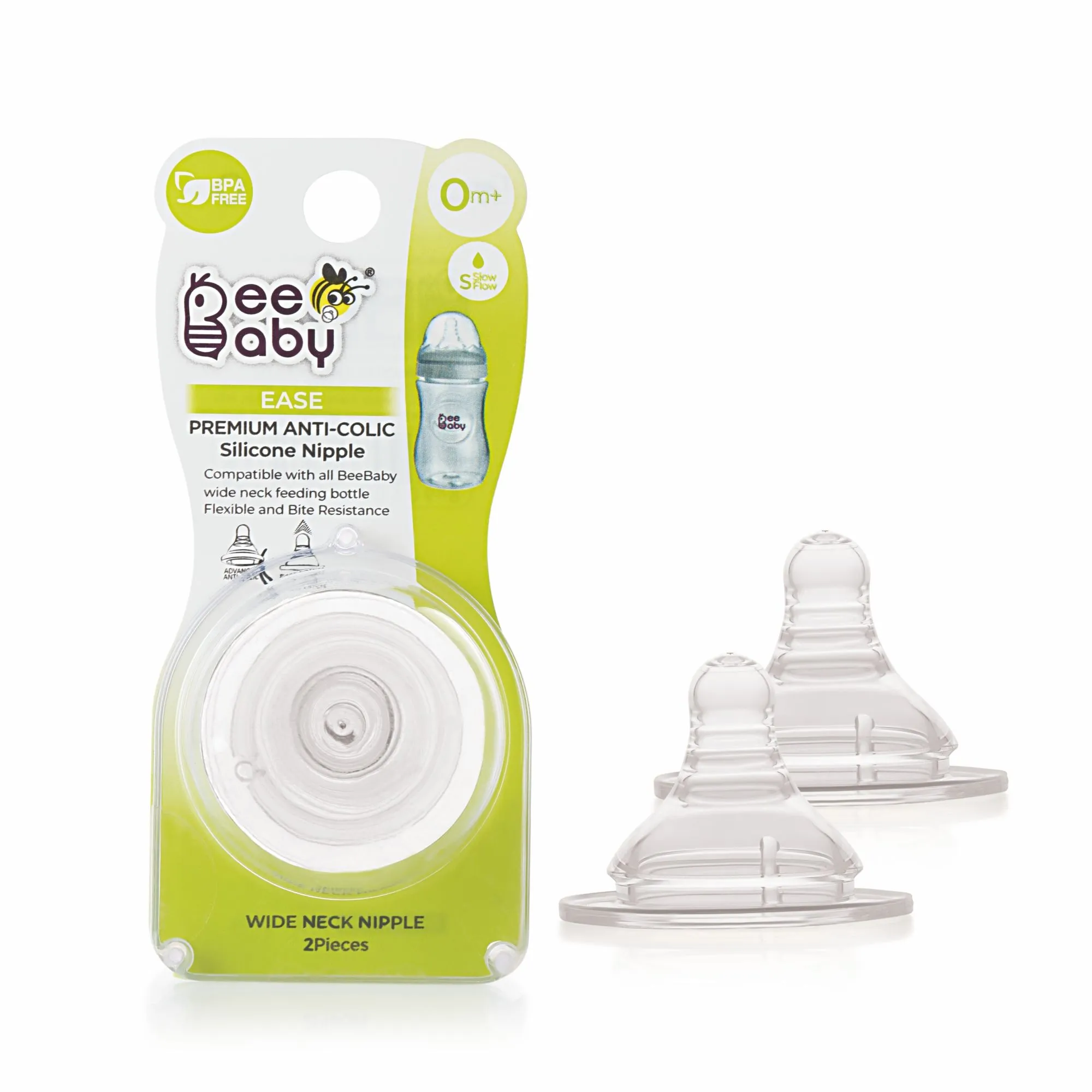 Beebaby Ease Anti-colic Silicone Nipple With Feeding Bottle Slow Flow (s) (pack Of 2) 0m+