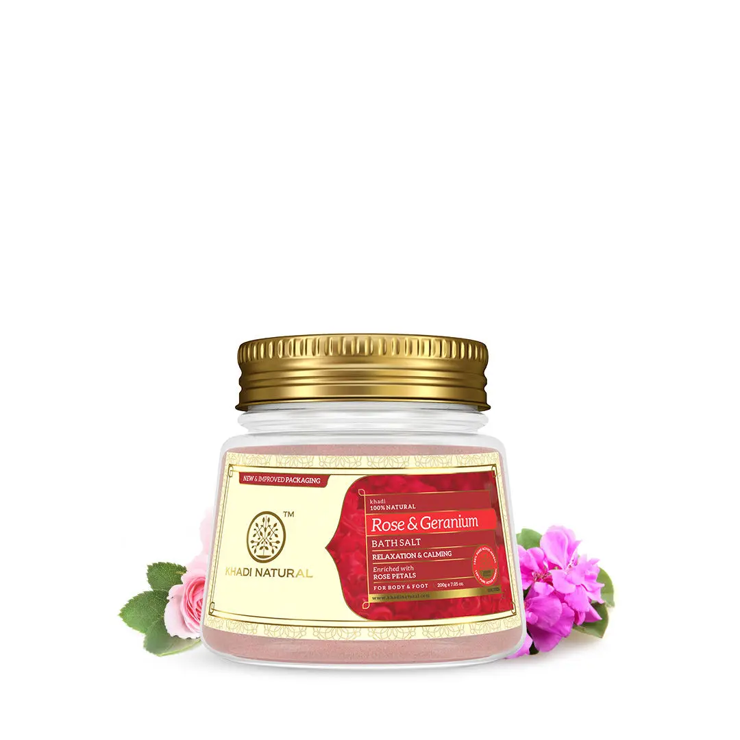 Khadi Natural Rose & Geranium With Rose Petals Herbal Bath Salt| Removes Dirt & Impurities - (200gm)