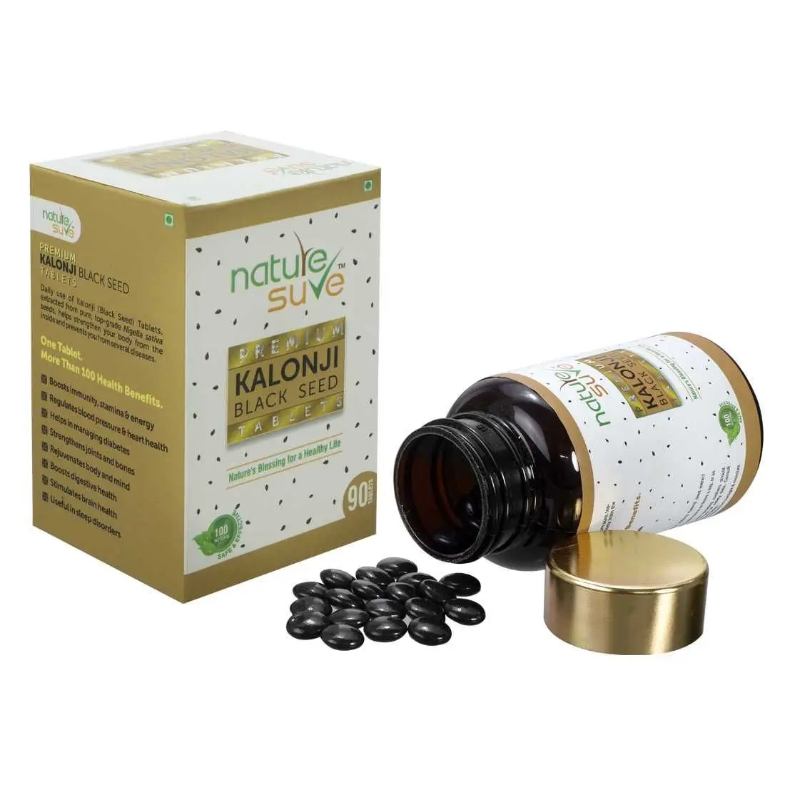 Nature Sure Premium Kalonji Tablets for Men and Women (Extracted From Black Seed/ Nigella sativa Seeds) - 1 Pack (90 Tablets)