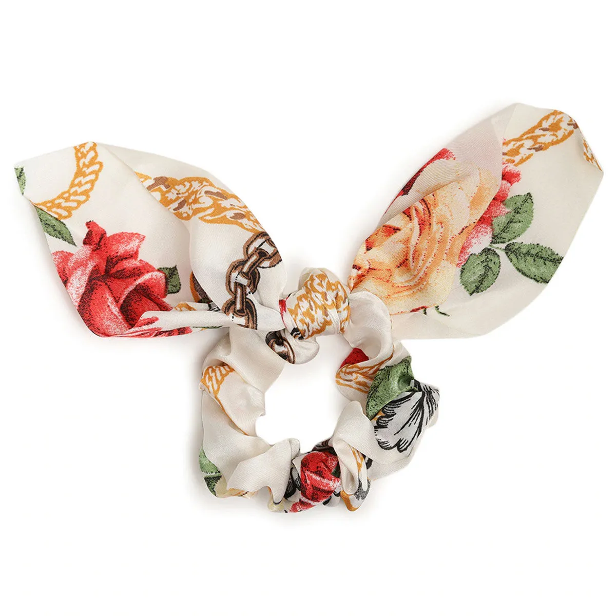 Toniq White Floral Printed Hair Scrunchie For Women(osxxh144 B)