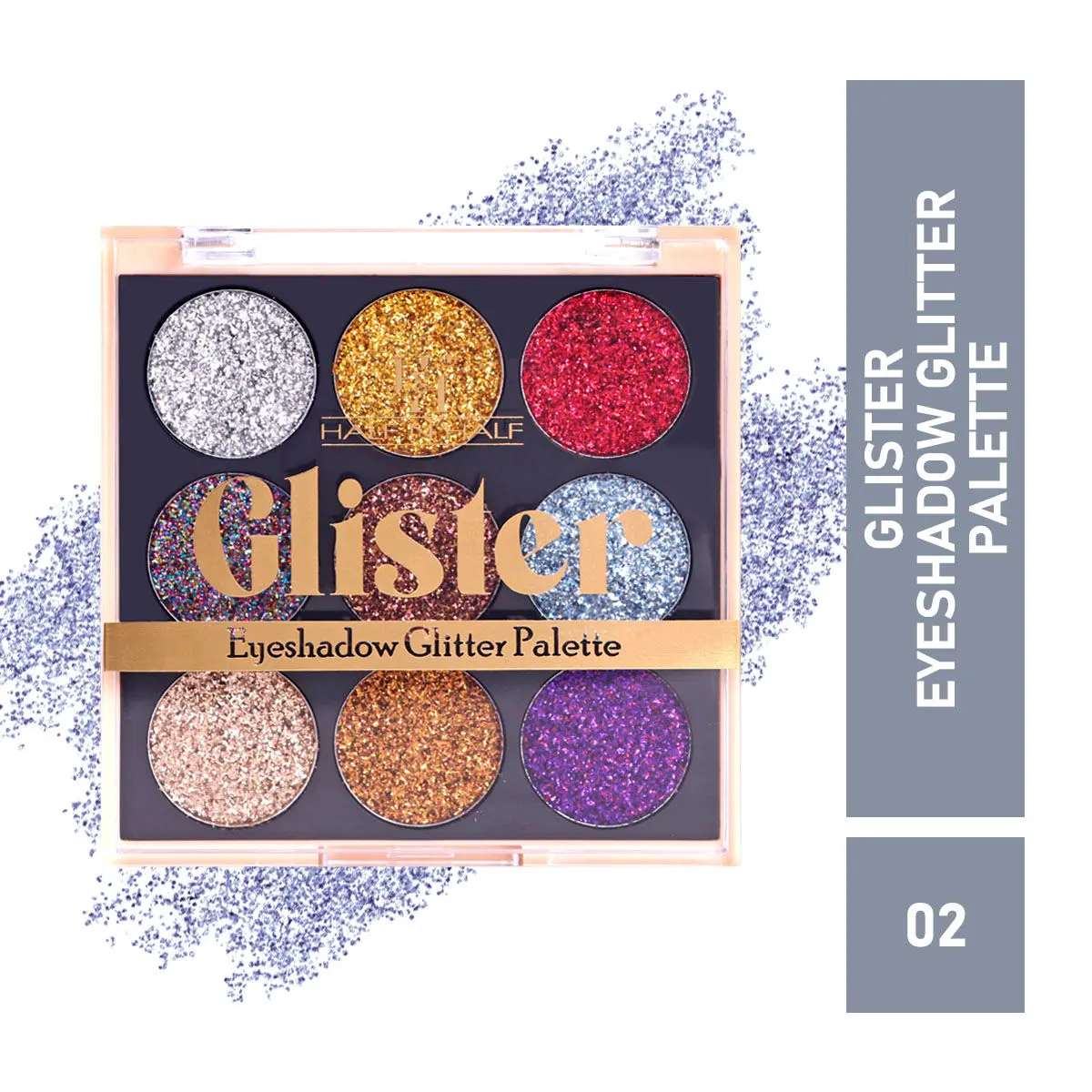 Half N Half Glister Eyeshadow Glitter Shimmer Palette Highly Pigmented Blendable, Long Lasting Waterproof, Flawless Glitter Finish, Multicolour -02 (9g)