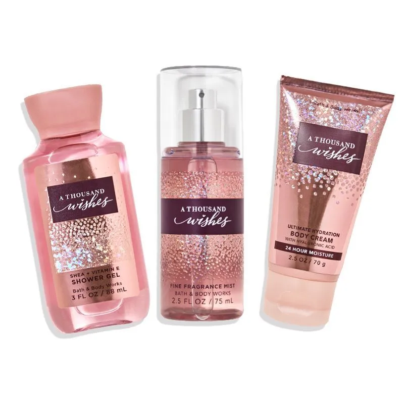 Bath & Body Works A Thousand Wishes Shower Gel, Body Cream & Fragrance Mist Travel Size Combo