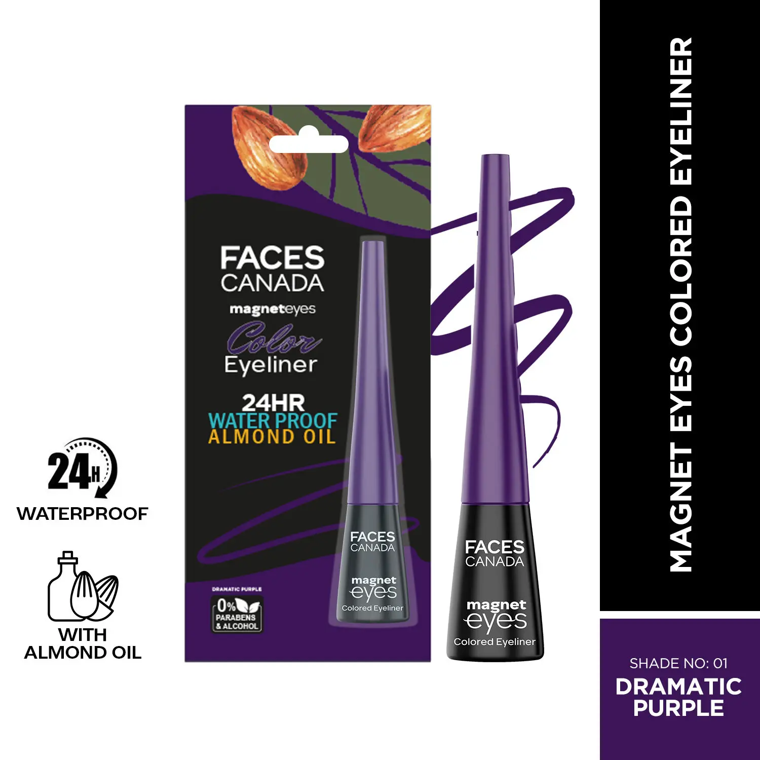 FACES CANADA Magneteyes Colored Eyeliner Dramatic Purple 01 4ml I Precise Application I Glossy Finish I Long-lasting I Smudge-proof I Almond Extract I Vitamin E I Intense Color Payoff I Mineral-Oil free I Cruelty-free