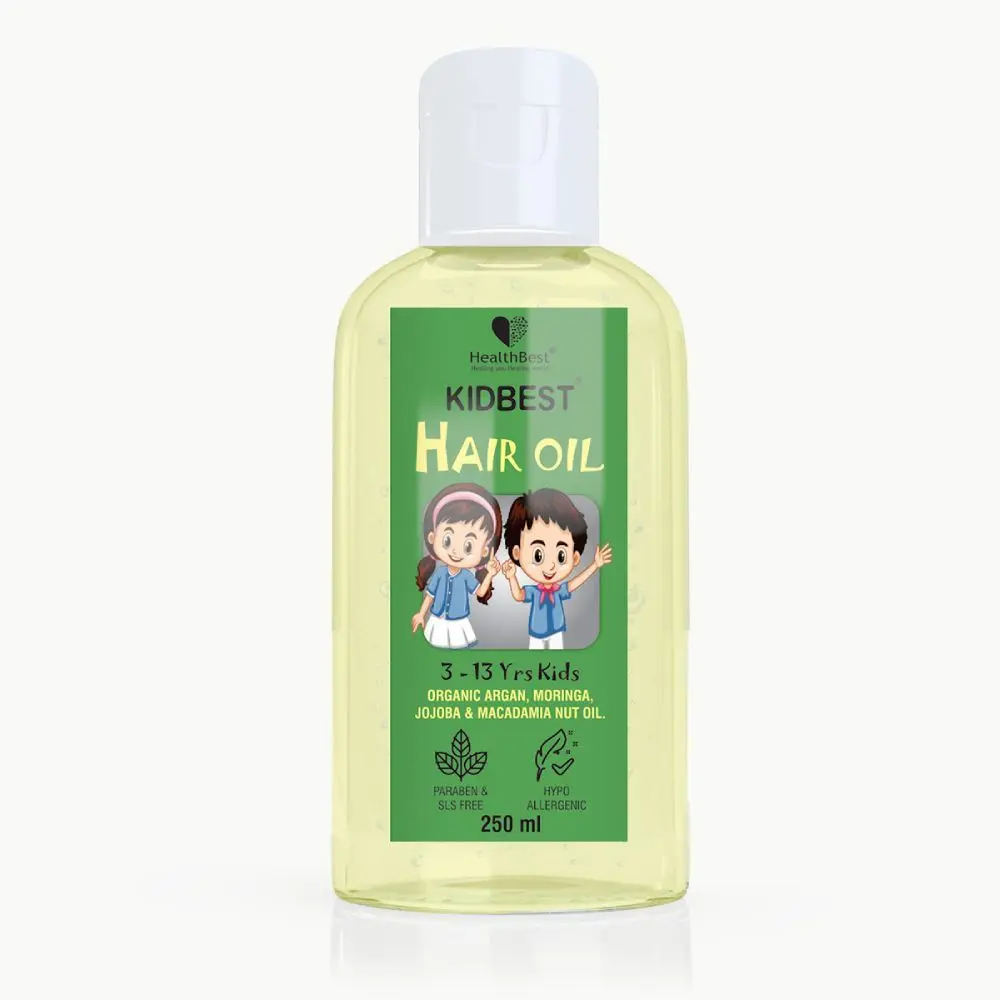 HealthBest Kidbest Hair Oil for Kids | Organic Argan, Moringa,Jojoba & Macadamia Nut Oil | Hair Growth | Damaged Hair | Tear, Paraben, SLS free | 250ml