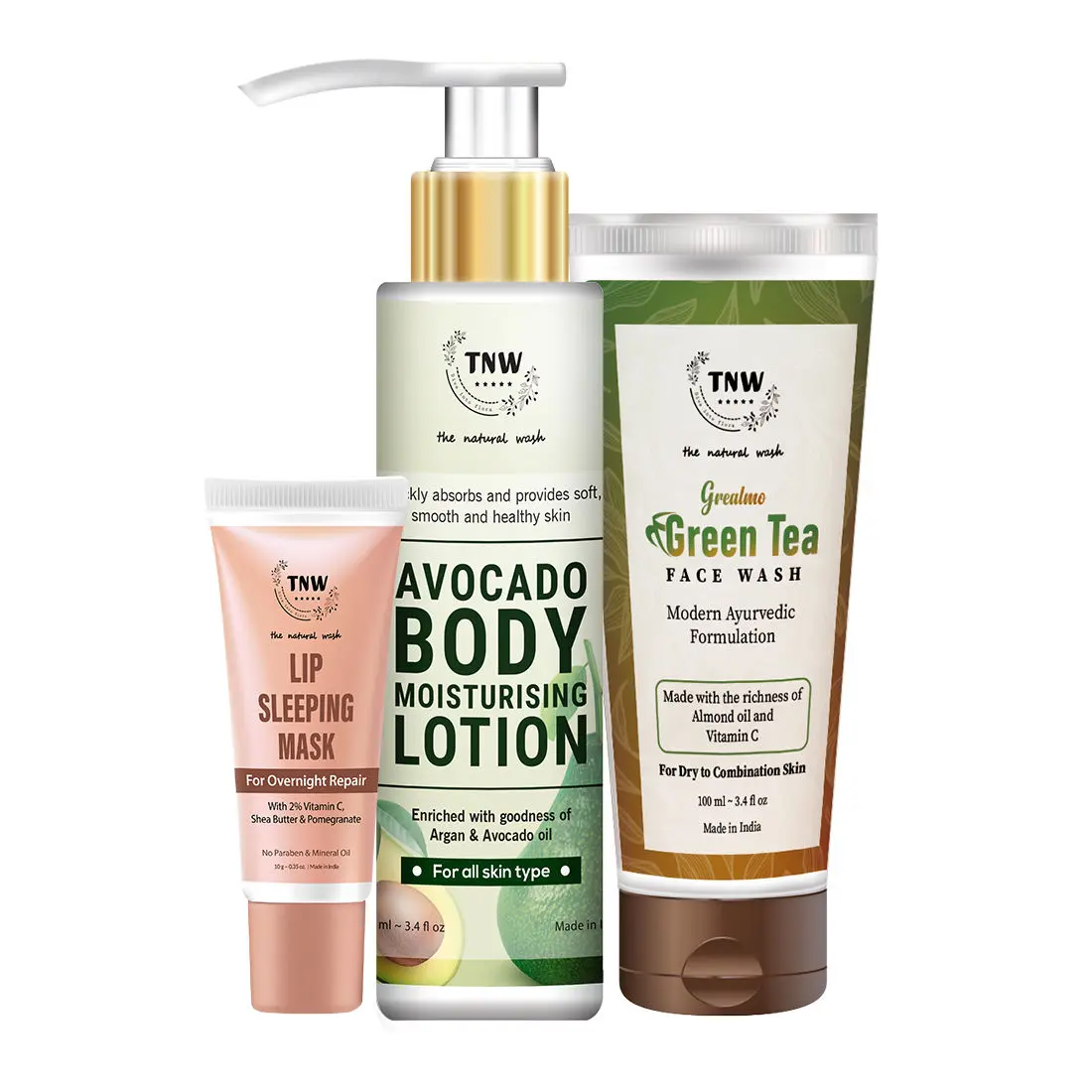 Combo of 3- Green Tea Face Wash 100ml + Body Lotion Avocado 100ml + Lip Sleeping Mask 10g