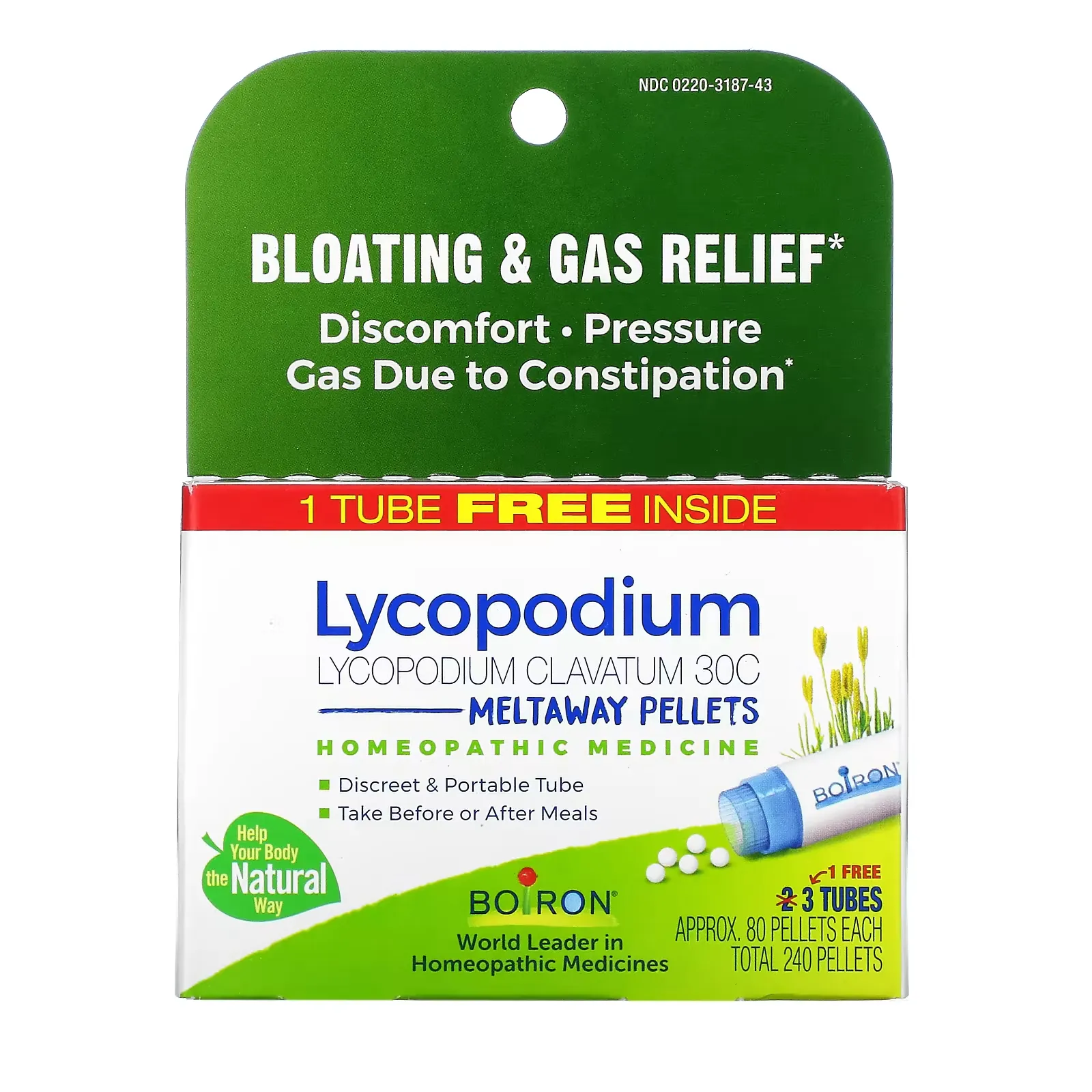 Lycopodium, Bloating & Gas Relief, Meltaway Pellets, 30C, 3 Tubes, 80 Pellets Each