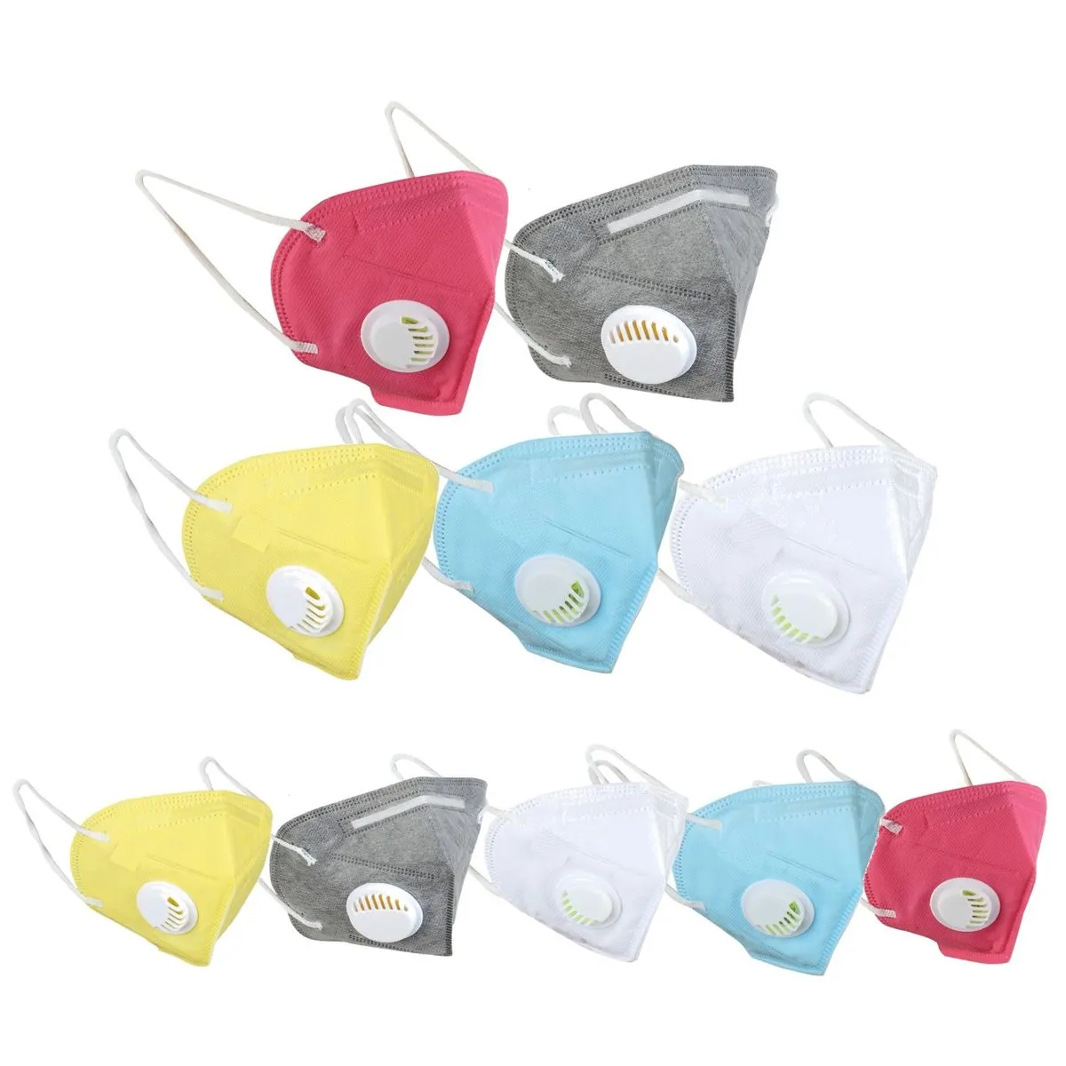 Fabula Pack Of 10 Anti-pollution Reusable 5-layer Mask Color: White,blue,yellow,grey,pink