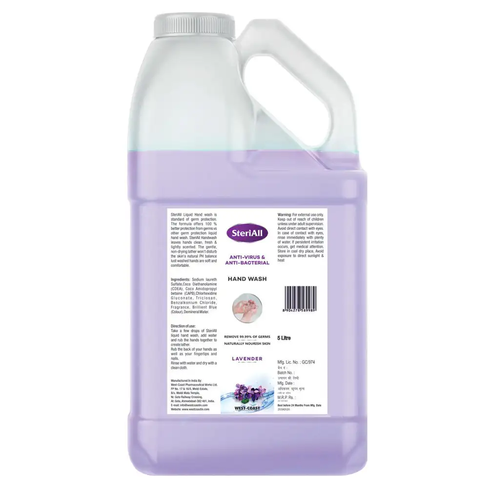 West Coast SteriAll Anti-Virus & Anti-Bacterial Hand Wash,  Lavender  5 ml  Remove 99.99% of Germs