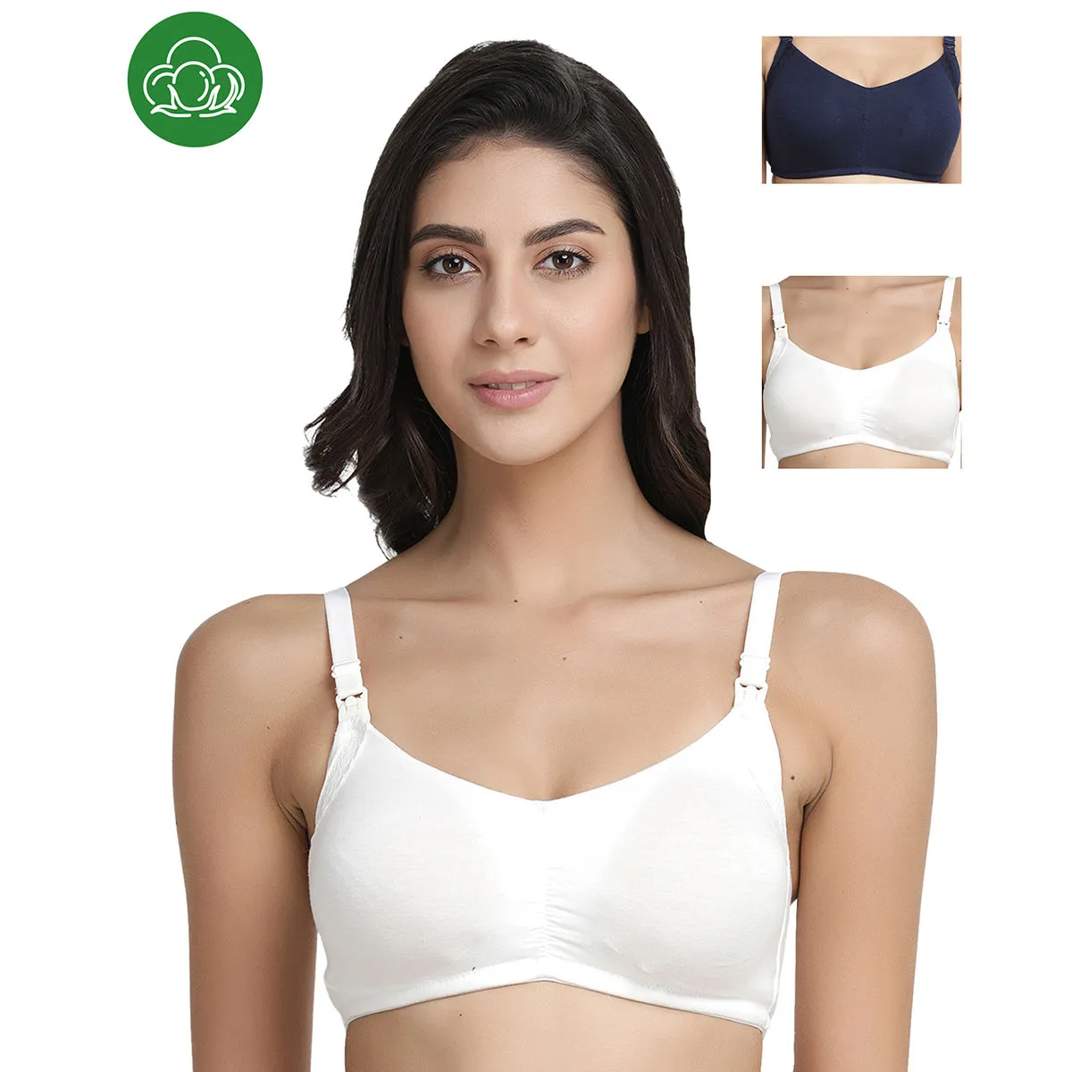 Inner Sense Organic Antimicrobial Soft Feeding Bra with Removable Pads Pack of 3 - Multi-Color