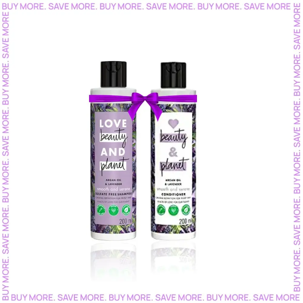 Love Beauty & Planet Argan Oil and Lavender Paraben Free Smooth and Serene Conditioner 200ml + Argan Oil and Lavender Sulfate Free Smooth and Serene Shampoo 200ml