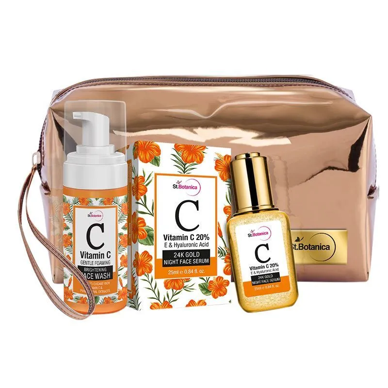 St.Botanica Vitamin C Combo 24k Gold Night Face Serum + Foaming Face Wash & Pouch