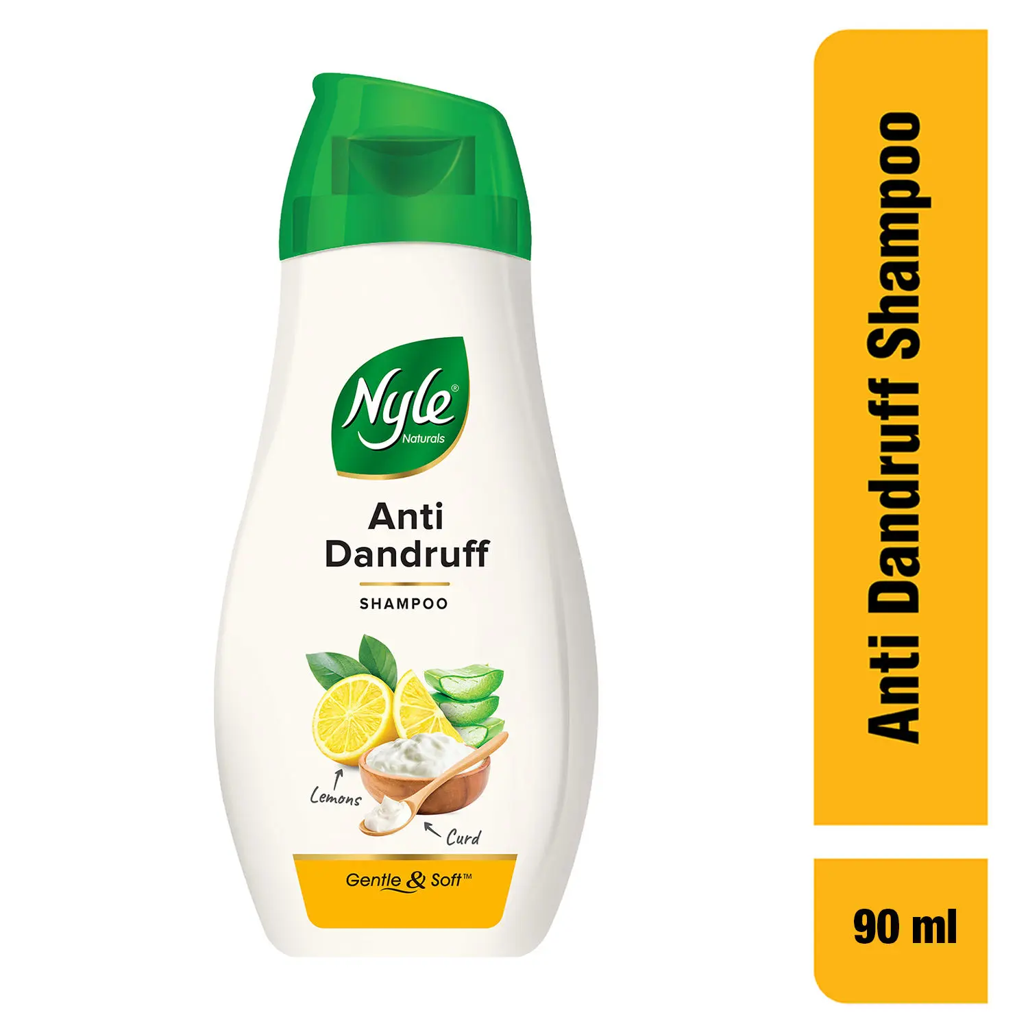 Nyle Naturals Anti-Dandruff Shampoo, With Curd, Lemon and Aloe Vera, Gentle & Soft, pH Balanced and Paraben Free, For Men & Women, 90ml