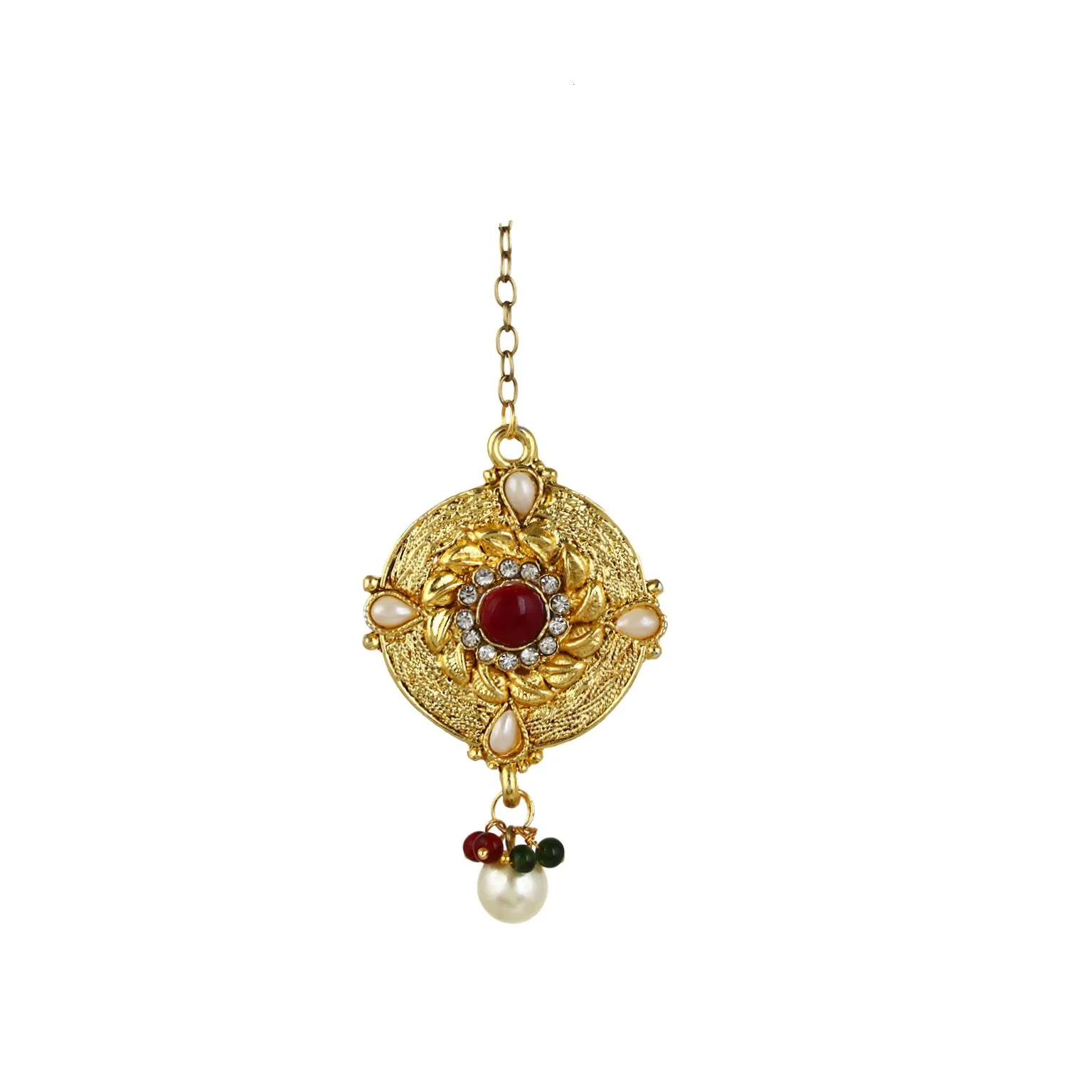 Fabula Gold Plated Maroon & Green Polki Maninka