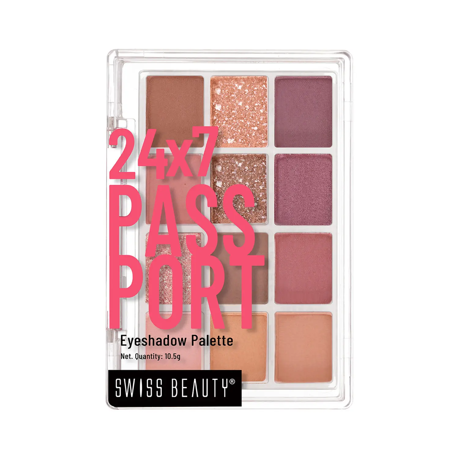 Swiss Beauty 24/7 Passport Eyeshadow Palette for Eyes | Long-Lasting | 12 Shades in 1 | Smooth & Blendable 01- Early Check-In - Day (10.5 G)