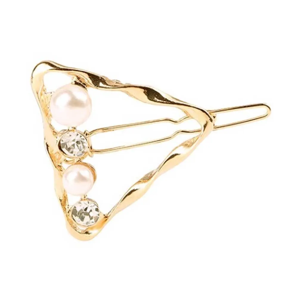 Ferosh Aliza Twisted Pearl Golden Triangular Hair Pin