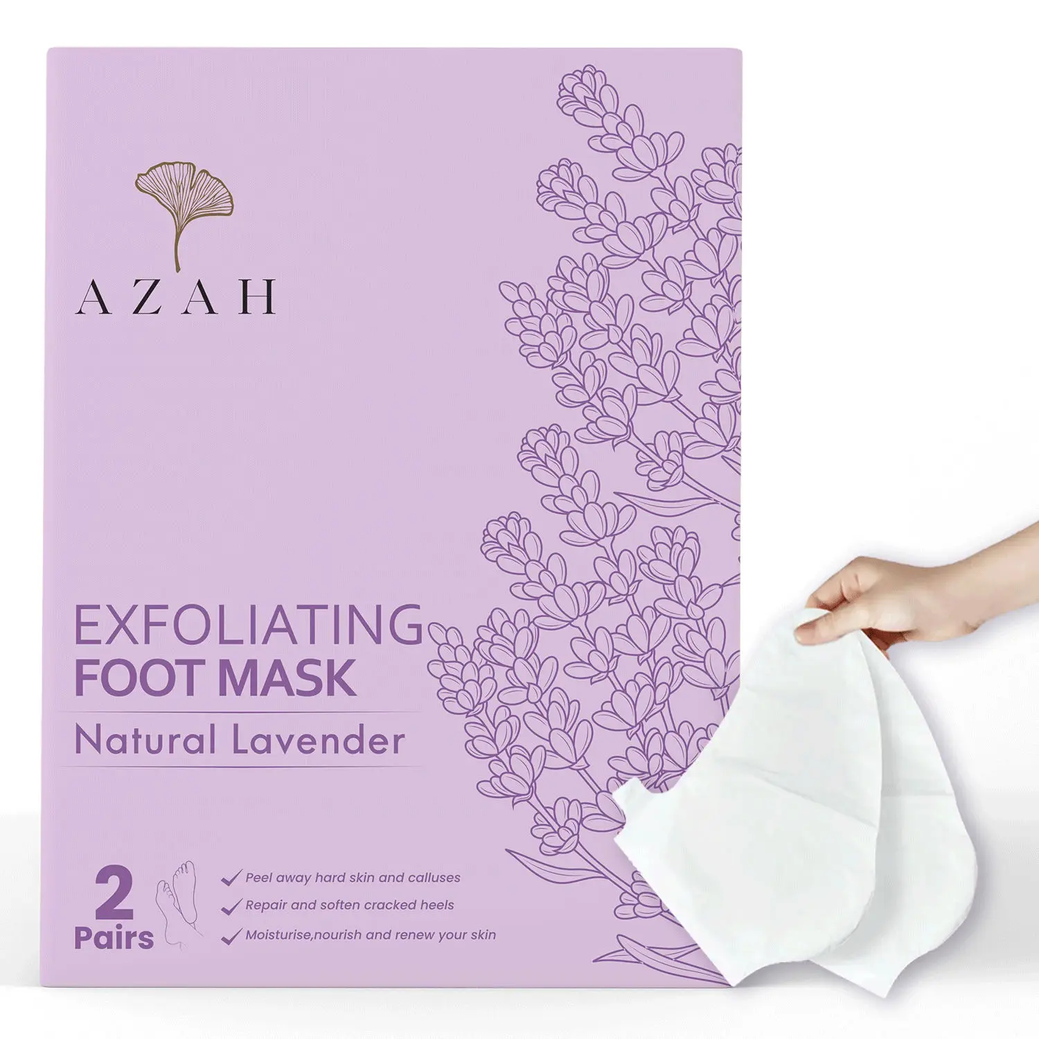 Azah Exfoliating Foot Mask | Peeling Mask for Cracked Feet | Dead Skin Remover |Pack of 2 | Lavender