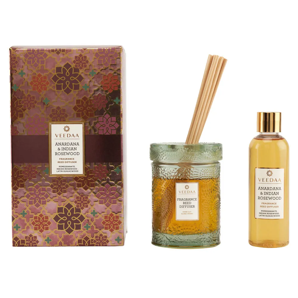 Veedaa Candles Anardana & Indian Rosewood Reed Diffuser Set