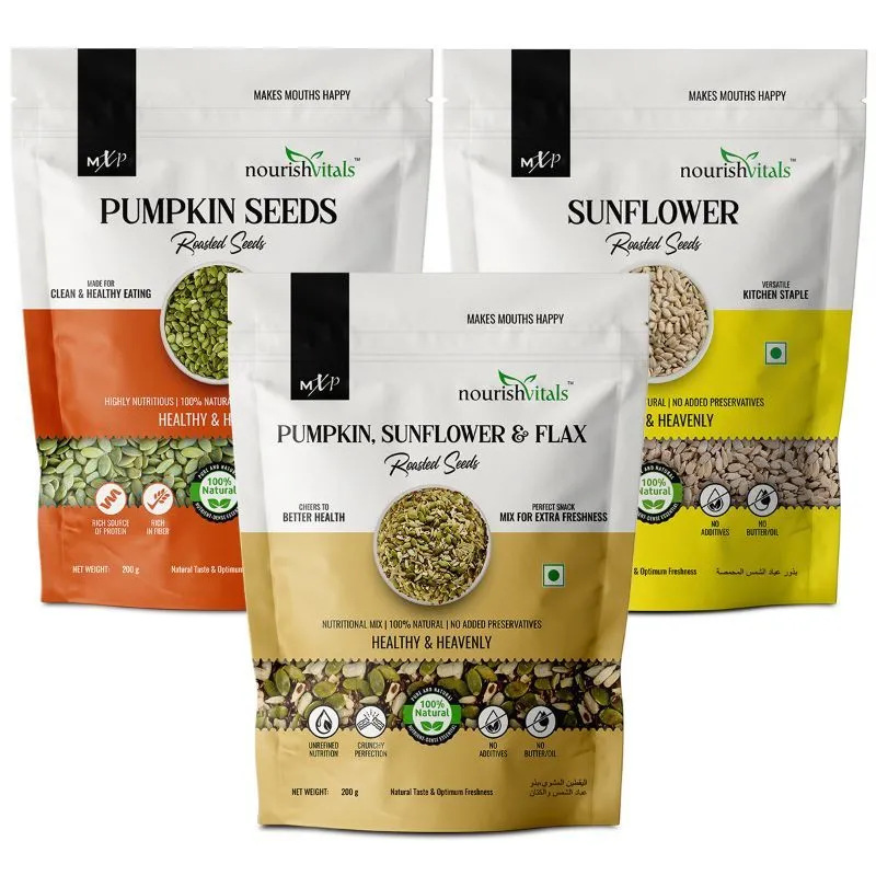 NourishVitals Pumpkin Seeds + Pumpkin, Sunflower and Flax + Sunflower (Roasted Seeds)