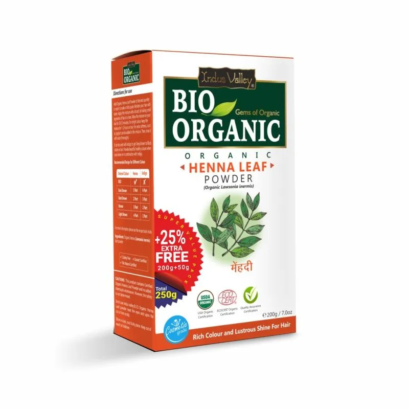 Indus Valley Bio Organic Henna Leaf Powder Rich Colour and Lustrous Shine for Hair