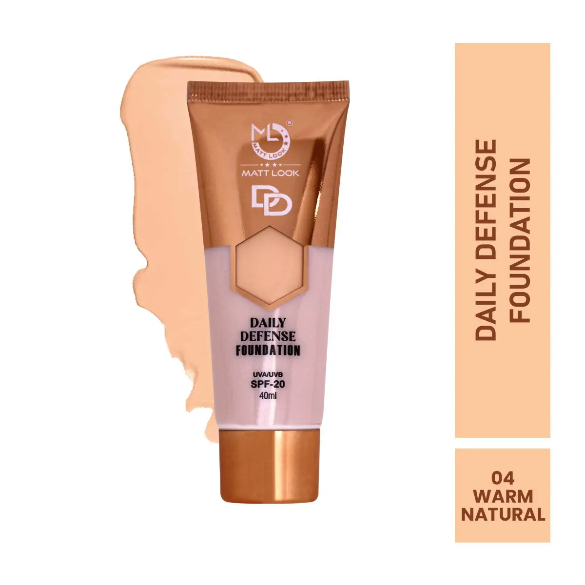 Mattlook DD Foundation Brighten Skin Defence Daily Moisturiser, Face Cream For Skin Radiance Long-lasting Even Skin Tone Lightweight Waterproof Formula, Warm Natural (40ml)