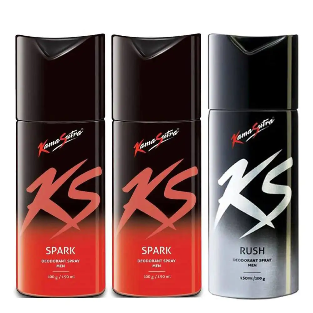 Kamasutra 2 Spark 1 Rush Deo Combo of 3,  150 ml  for Men