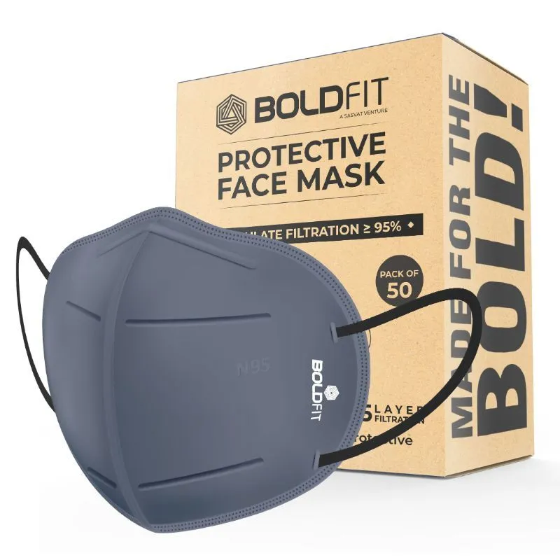 Boldfit N95 Mask For Men & Women - 5 Layer - Pack Of 50( Grey )