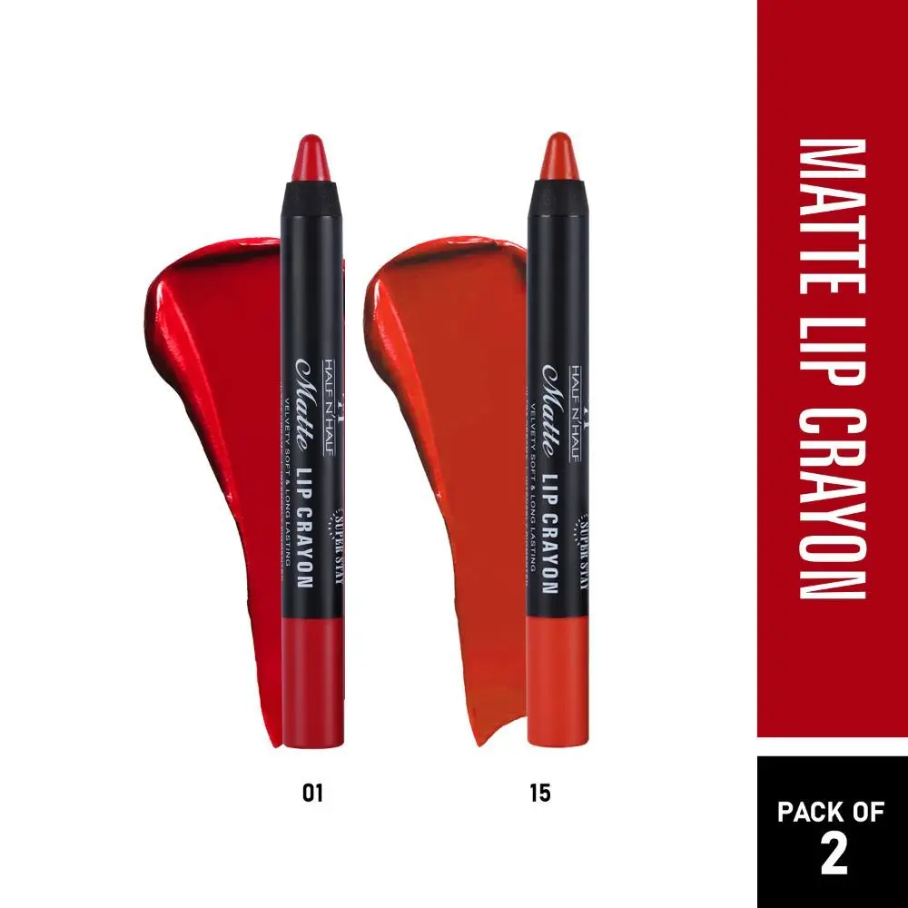 Half N Half Matte Lip Crayon Velvet Soft & Long Lasting, 24h Super Stay, Hot Red & Gossip, PO2 (10.5gm)