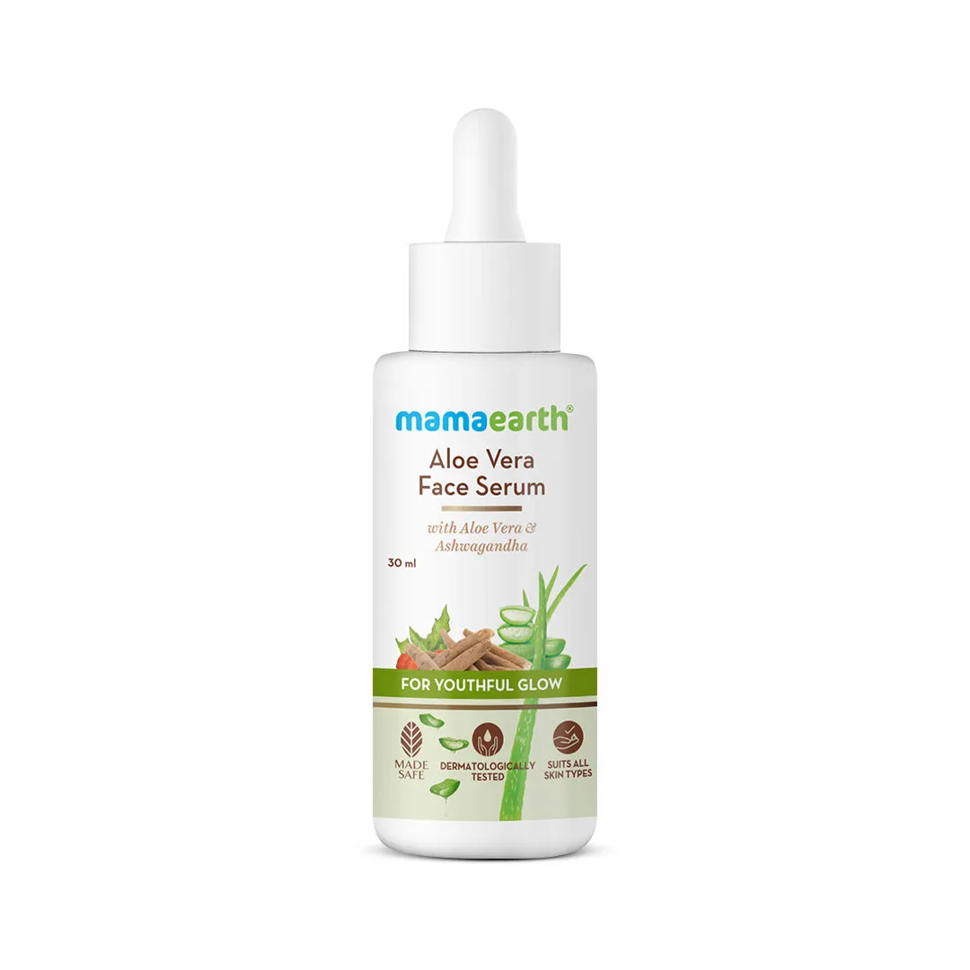 Mamaearth Aloe Vera Face Serum For Glowing Skin, With Aloe Vera & Ashwagandha For A Youthful Glow