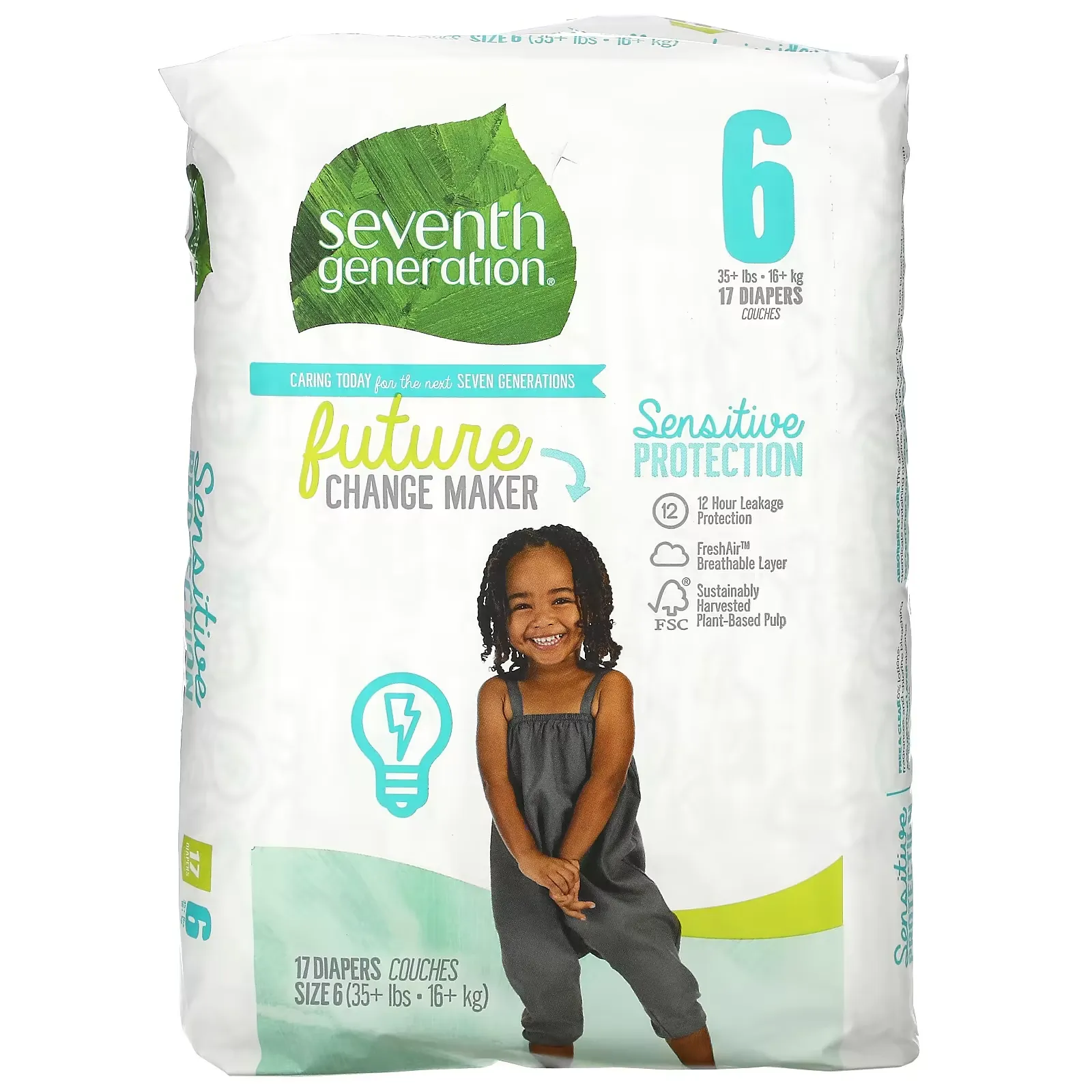 Sensitive Protection Diapers, Size 6, 35+ lbs, 17 Diapers