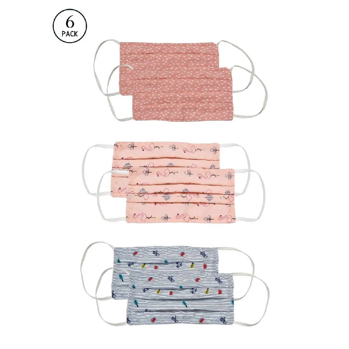 Bellofox Alice, Flamingo And Beach Vibes 3-layer 3-ply Cotton Face Mask (set Of 6)