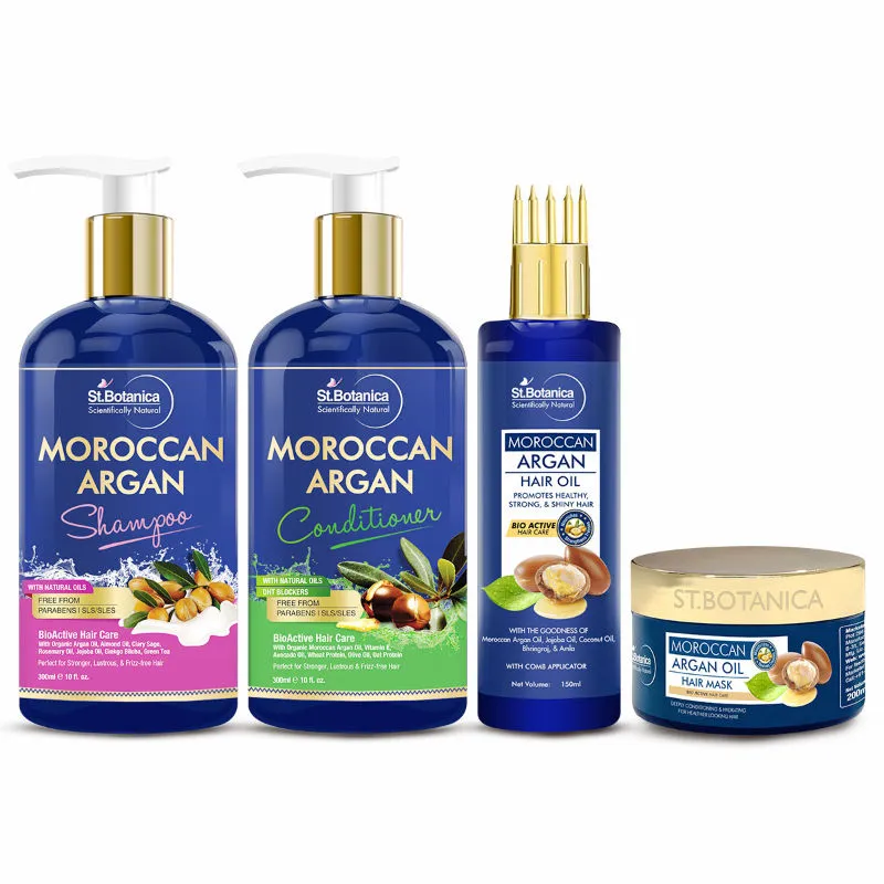 St.Botanica Moroccan Argan Shampoo + Conditioner + Hair Mask + Argan Hair Oil With Comb Applicator