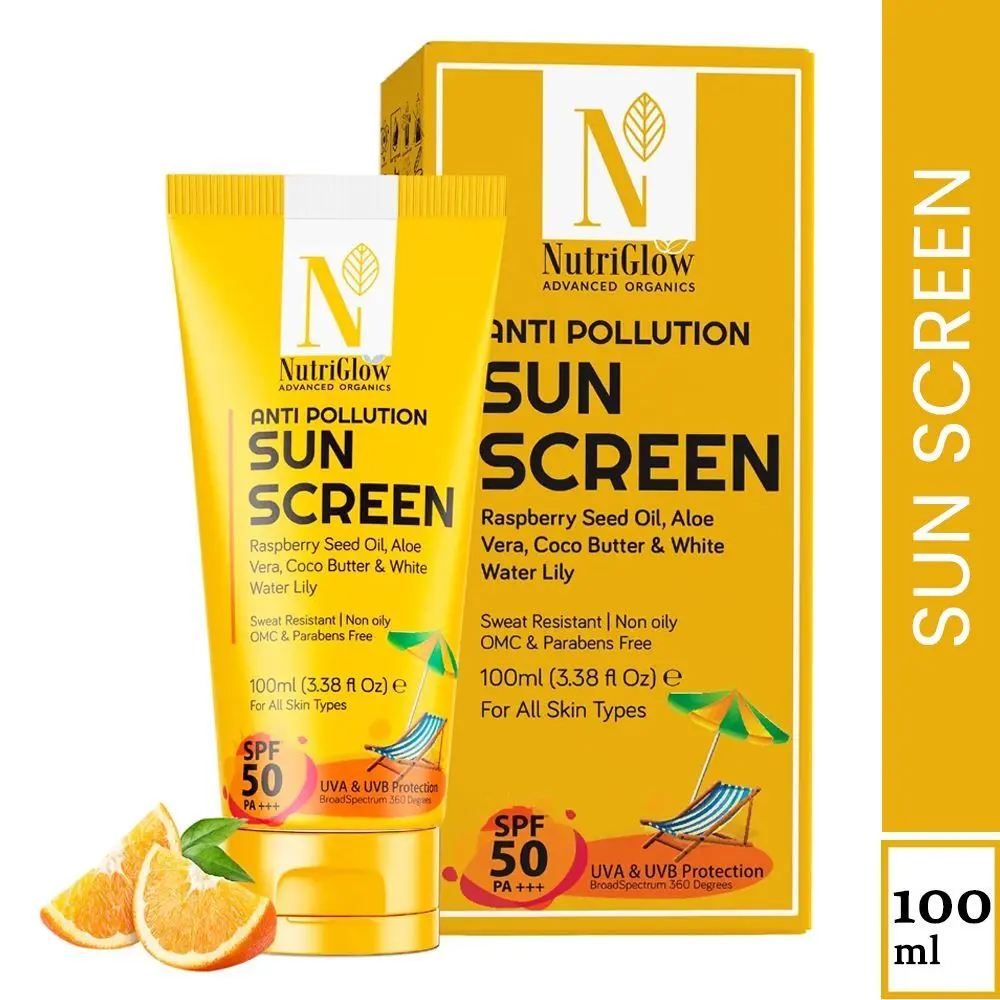 NutriGlow Advanced Organics Anti-Pollution Sun Screen SPF 50 PA+++ For Sun Protection, 100 ml