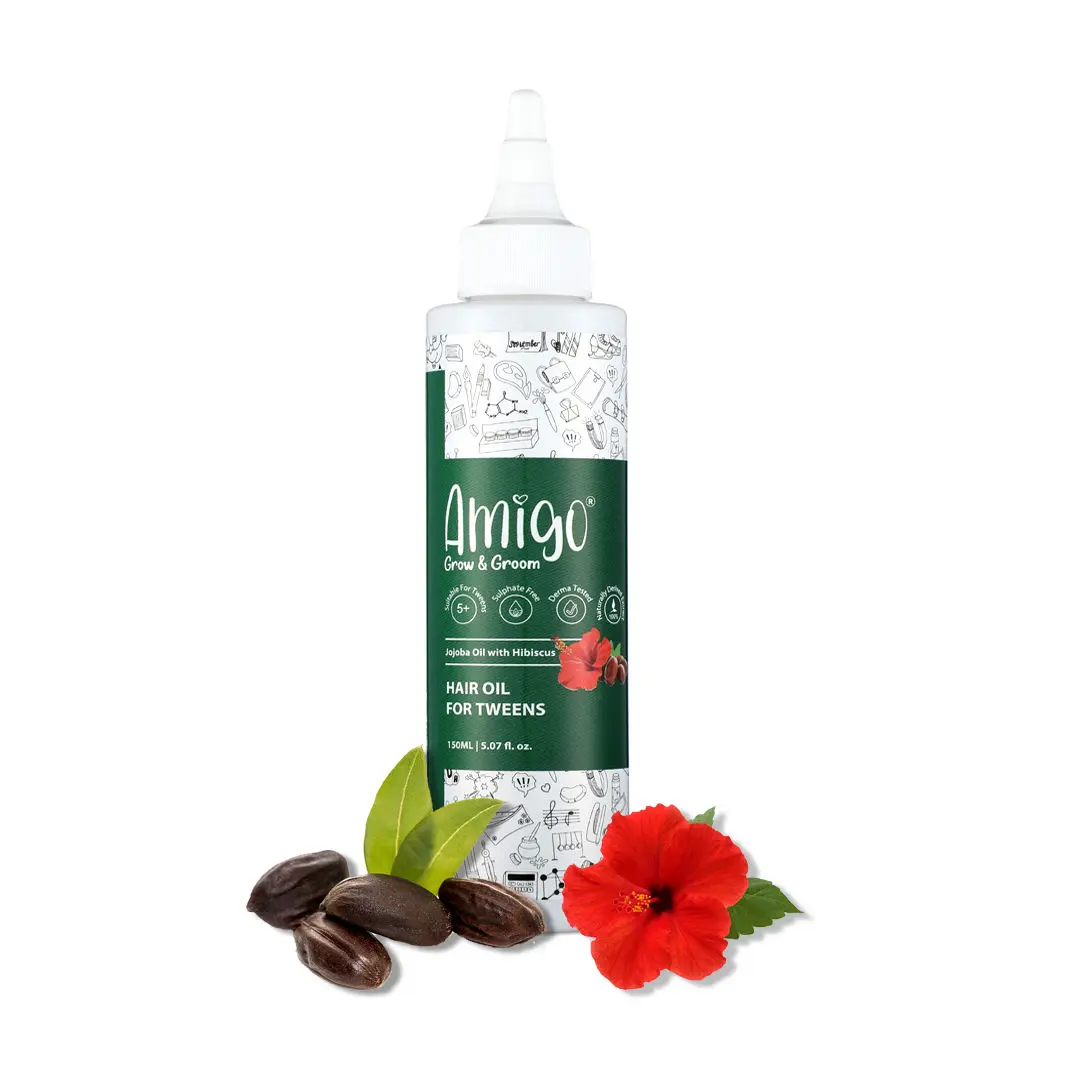 Amigo Hair Oil for Kids with Jojoba & Hibiscus extracts, Paraben & Sulfate Free for Healthy & Strong Hair (150 ml)