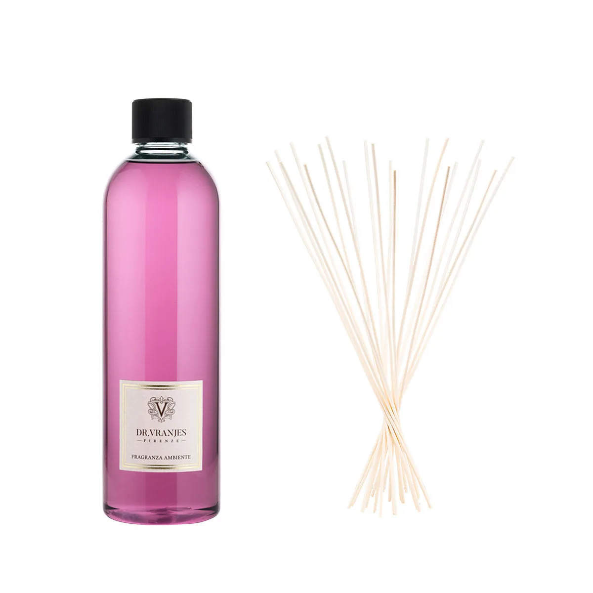 Dr.Vranjes Firenze Peonia Black Jasmine 500ml Refill Bottle with White Rattan Sticks (Nr.12 - H.40)