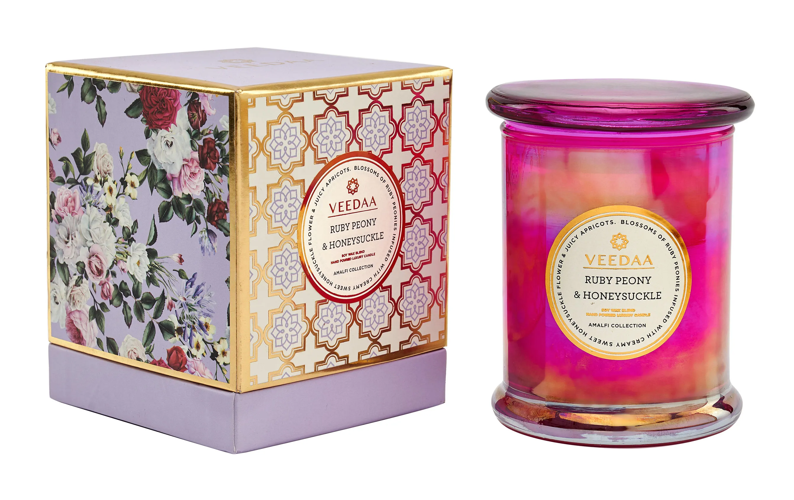 Veedaa Ruby Peony & Honeysuckle Danube Glass Scented Candle